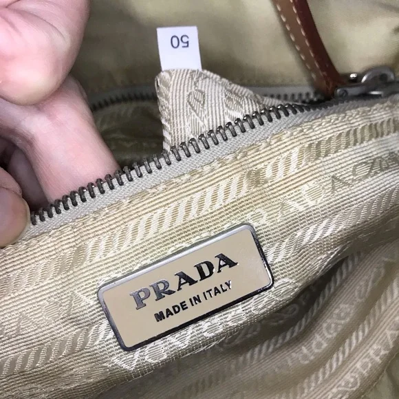 Beautiful Vintage Prada Cammello Nylon w/ Leather Handles Shopping Tote Bag - Picture 11 of 15